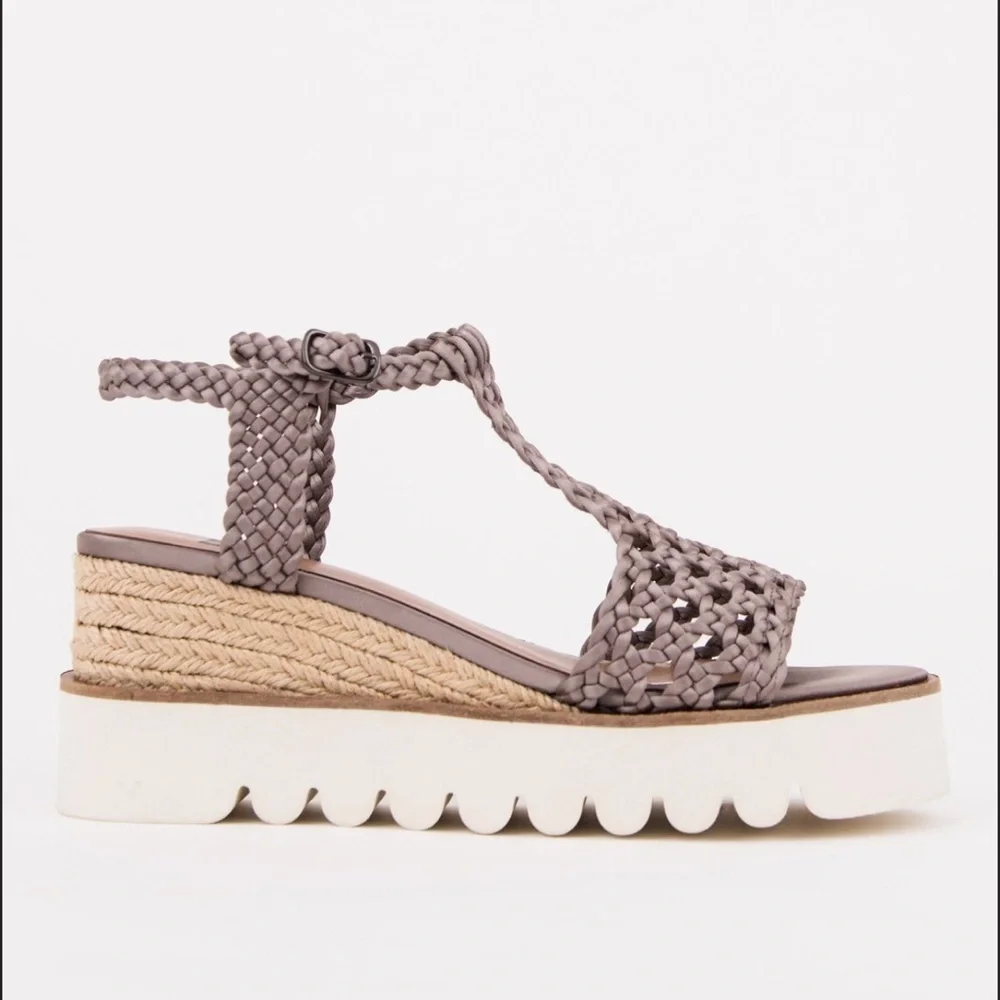 BIBI LOU X Anthropologie ARIEL WEDGE PLATFORM SANDAL IN COLOR NEUTRAL SIZE 39/8